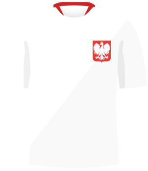 Biała koszulka z orłem i czerwonym kołnierzykiem.