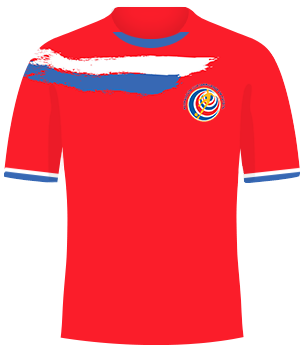 Czerwona koszulka Kostaryki, z biało-niebieskim poziomym pasem u góry