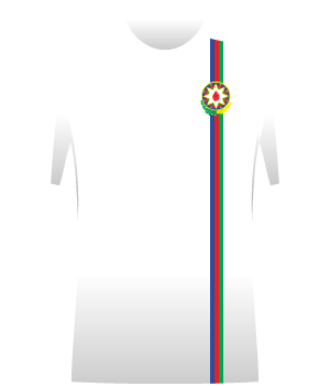 Biała koszulka Azerbedżanu z pionowymi pasami - niebieskim, czerwonym i zielonym.