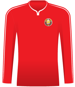 Czerwona koszulka Białorusi z 2001 roku. Białe pasy wzdłuż rękawów, biała otoczka pod szyją. Logotyp federacji na piersi.