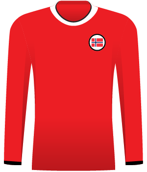 Czerwona koszulka Norwegii, z białą otoczką pod szyją.