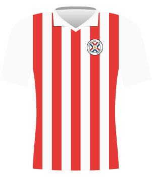 Koszulka Paragwaju z 1998 roku w biało-czerwone pionowe pasy.