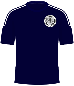 Granatowa koszulka reprezentacji Szkocji w meczach z Polską z lat 2014-2015.