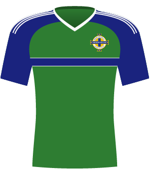 Zielona koszulka Irlandii Północnej z granatowymi rękawami, w której rywale zagrali z Polską na Euro 2016.