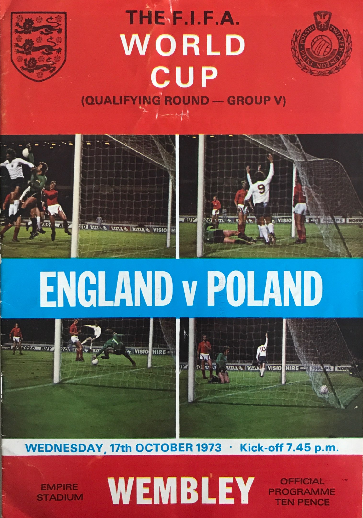 Program meczowy Anglia - Polska 1:1 (17.10.1973).