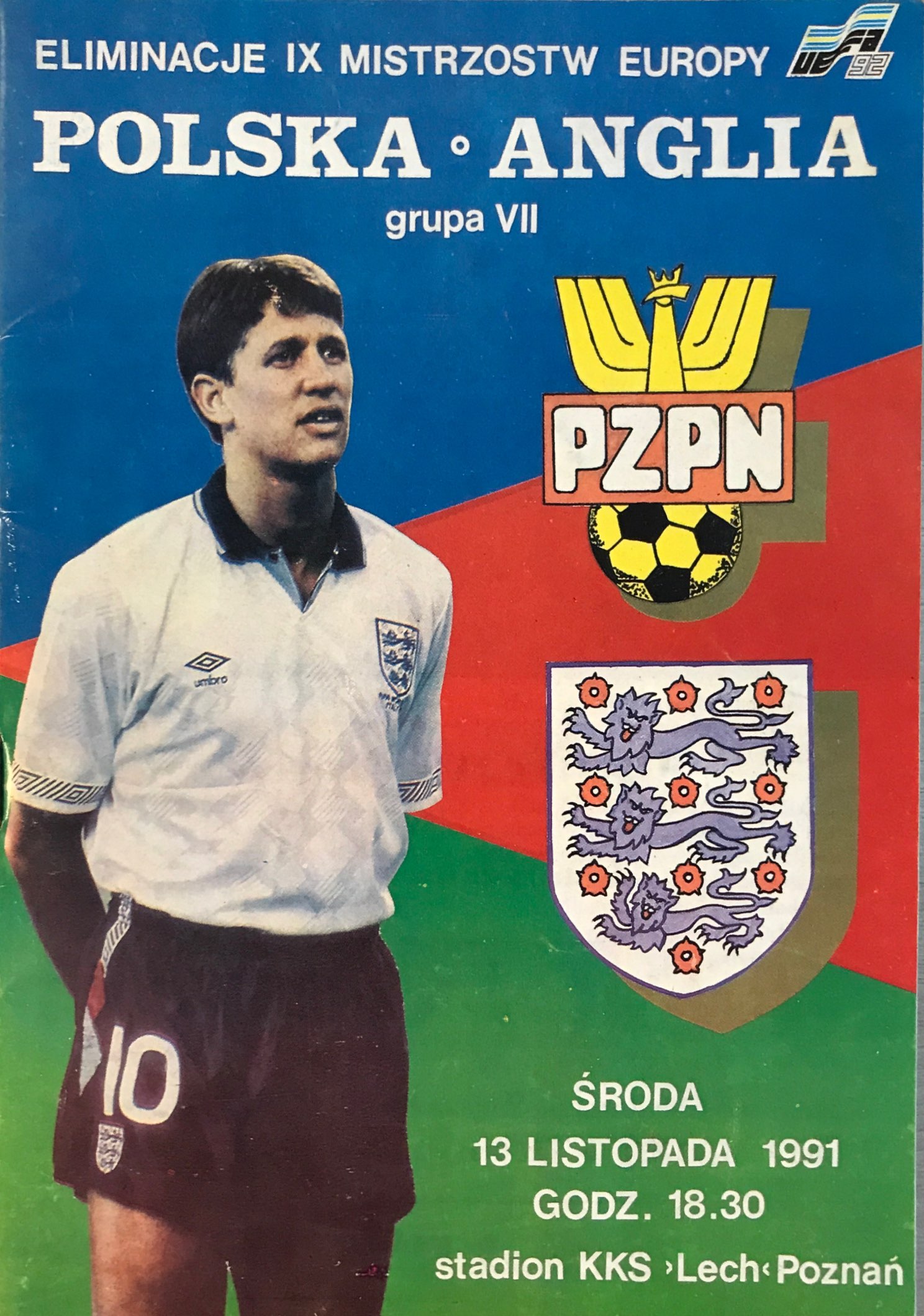 Program meczowy Polska - Anglia 1:1 (13.11.1991).