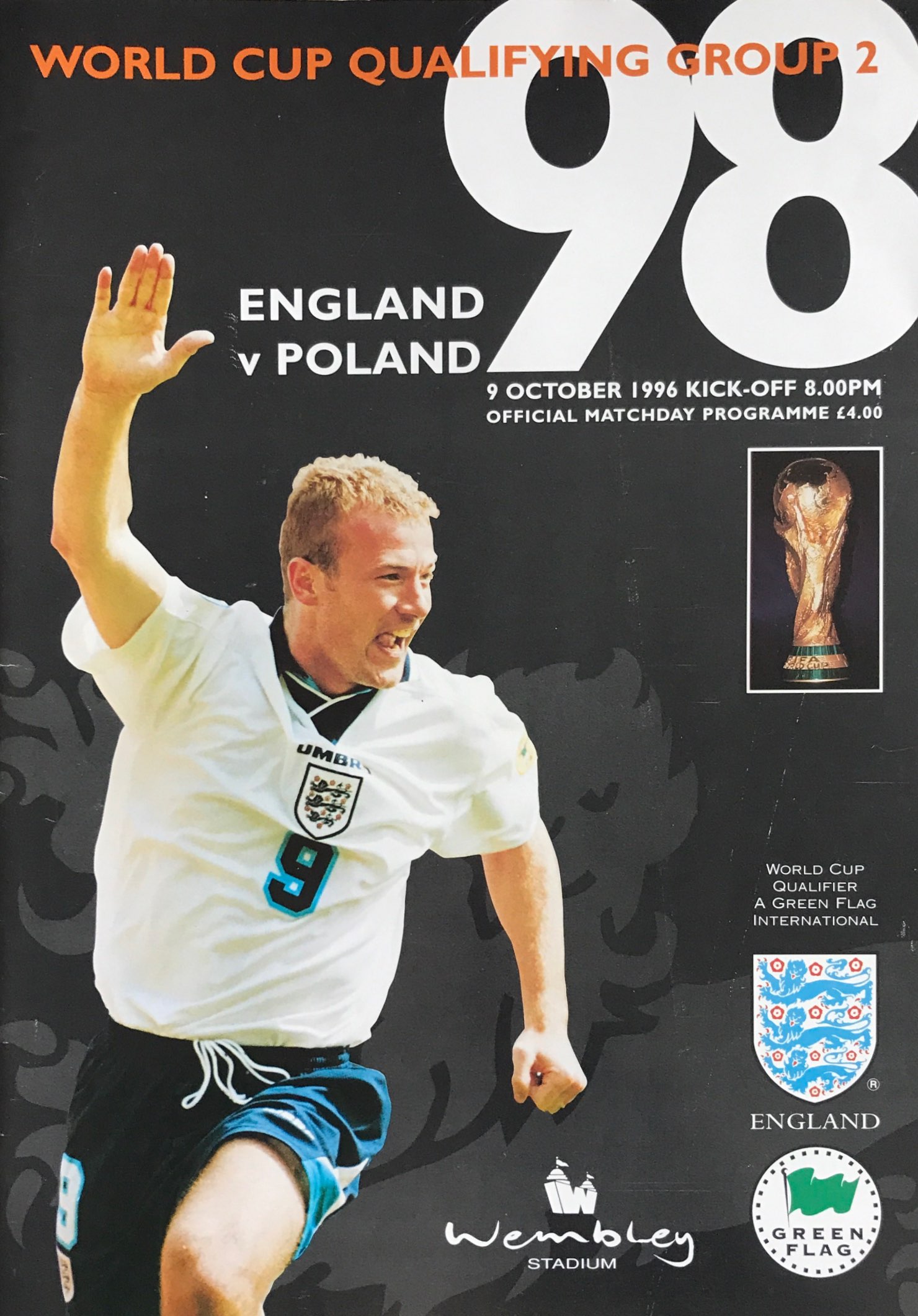 Program meczowy Anglia - Polska 2:1 (09.10.1996).