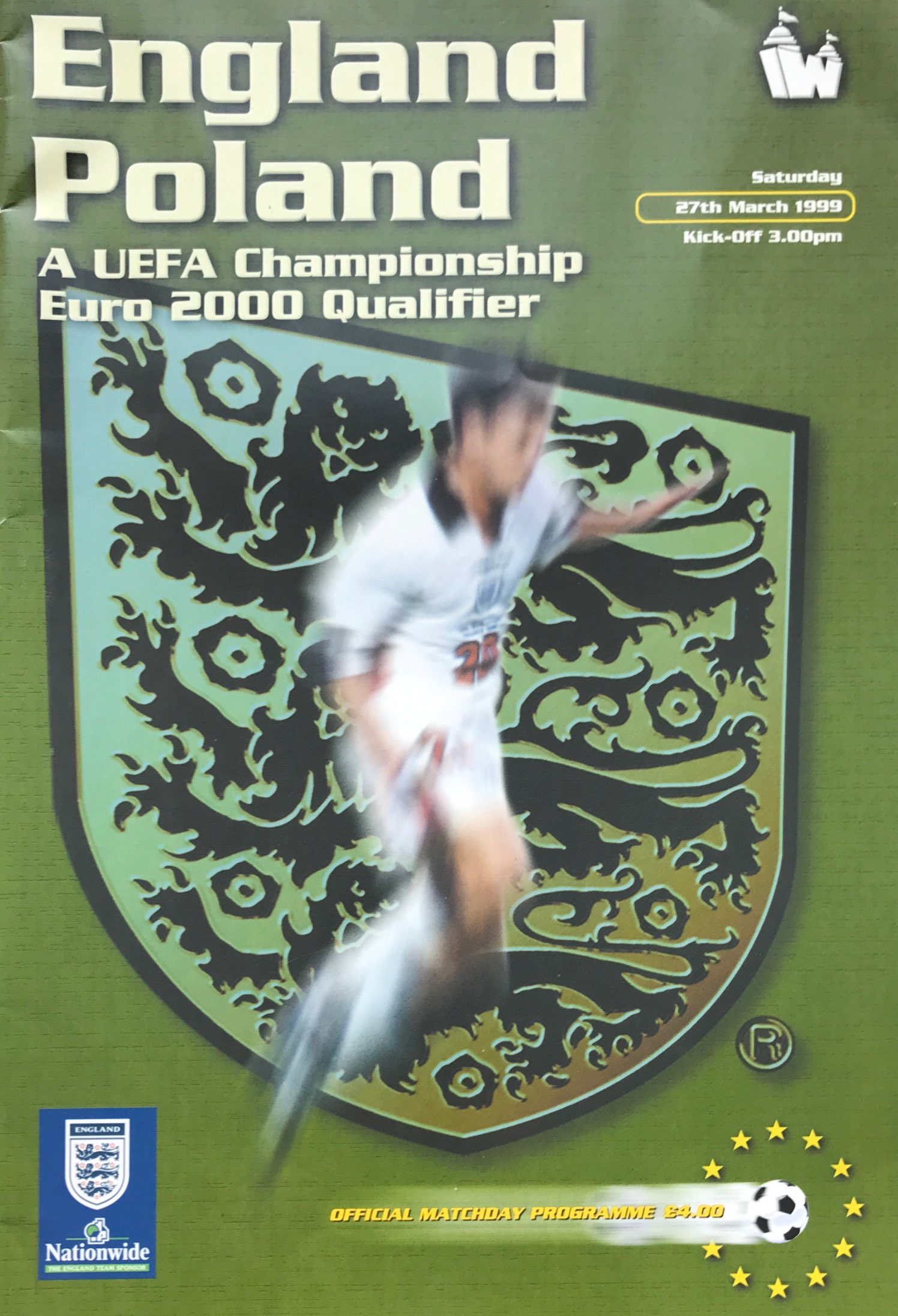 Program meczowy Anglia - Polska 3:1 (27.03.1999).