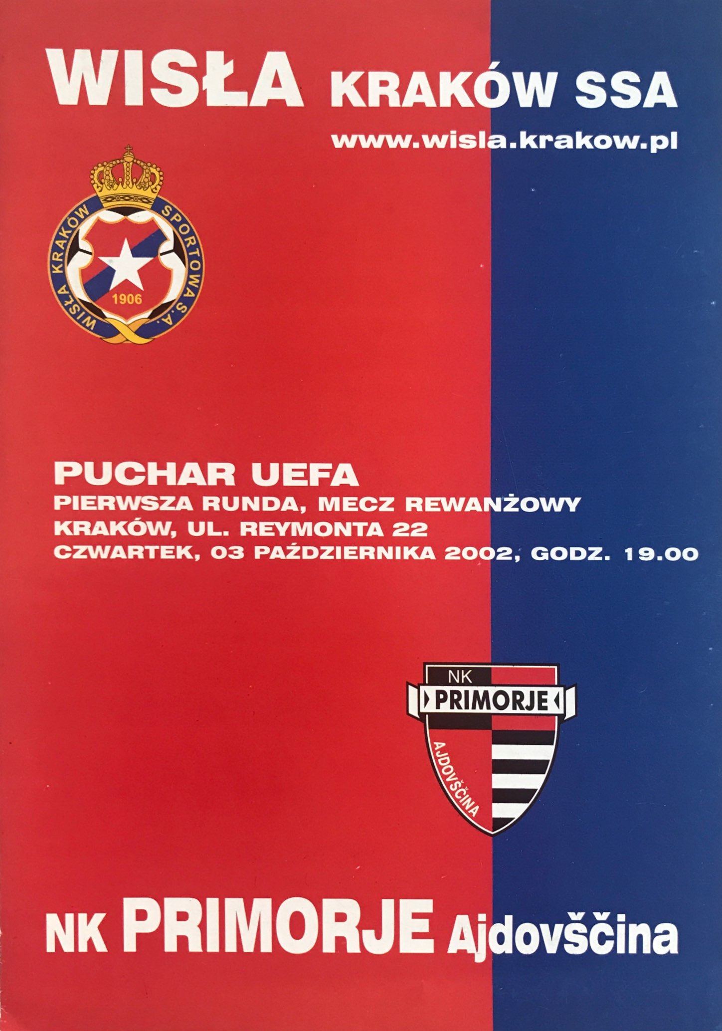 Program meczowy Wisła Kraków - NK Primorje 6:1 (03.10.2002).