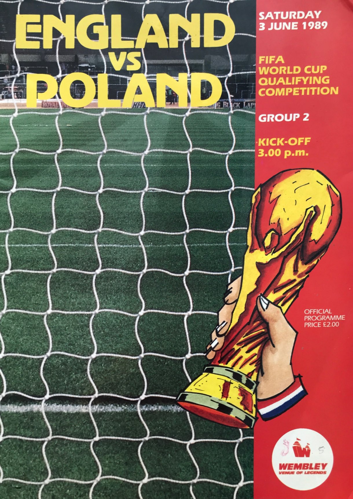 Program meczowy Anglia - Polska 3:0 (03.06.1989).