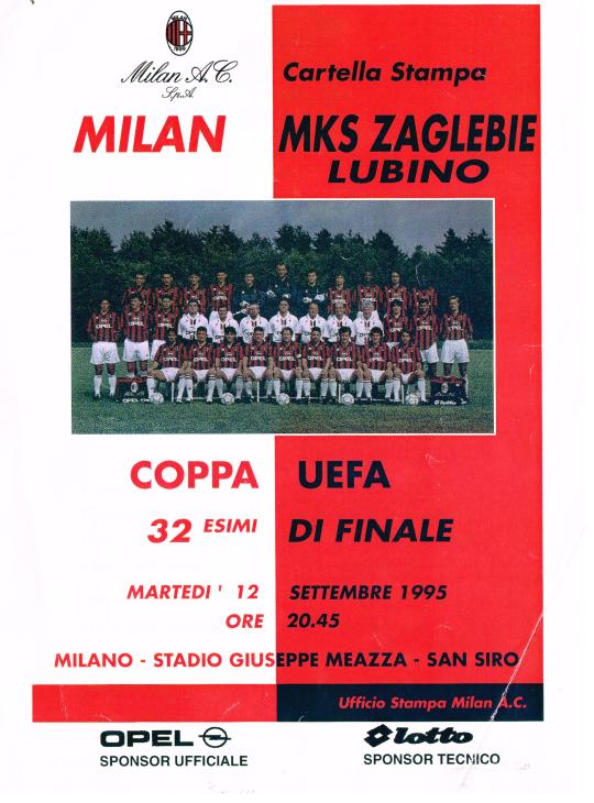 Program meczowy AC Milan - Zagłębie Lubin 4:0 (12.09.1995).