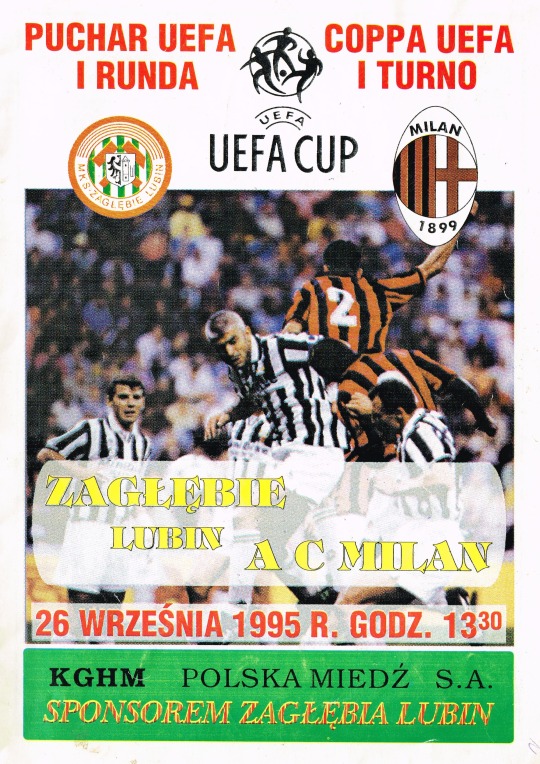 Program meczowy Zagłębie Lubin - AC Milan 1:4 (26.09.1995).