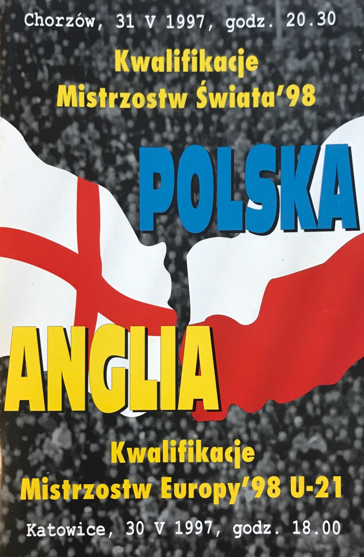 Program meczowy Polska - Anglia 0:2 (31.05.1997).