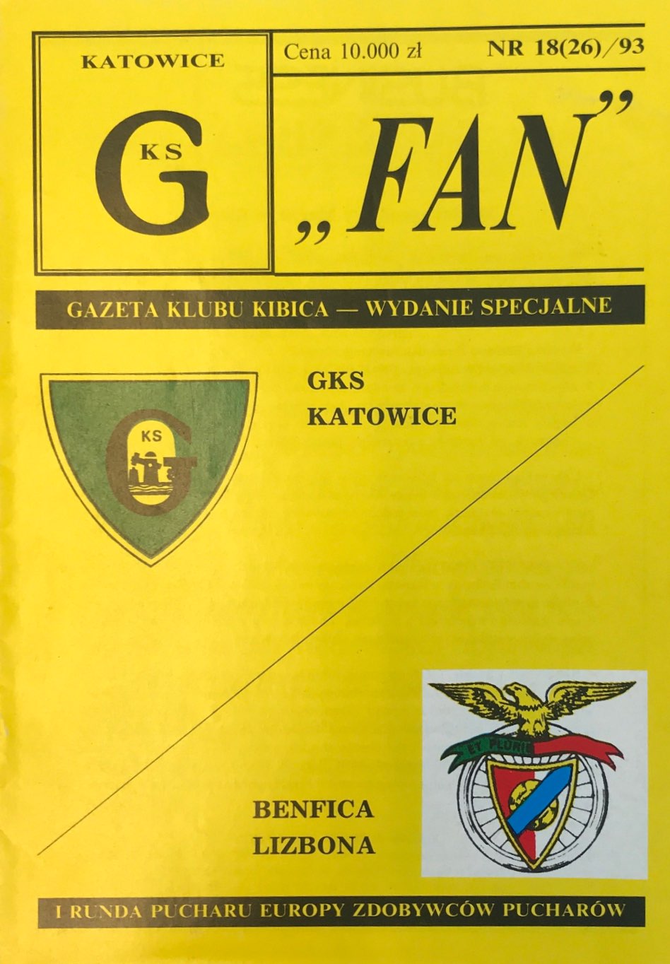 Program meczowy GKS Katowice - Benfica Lizbona 1:1 (29.09.1993).