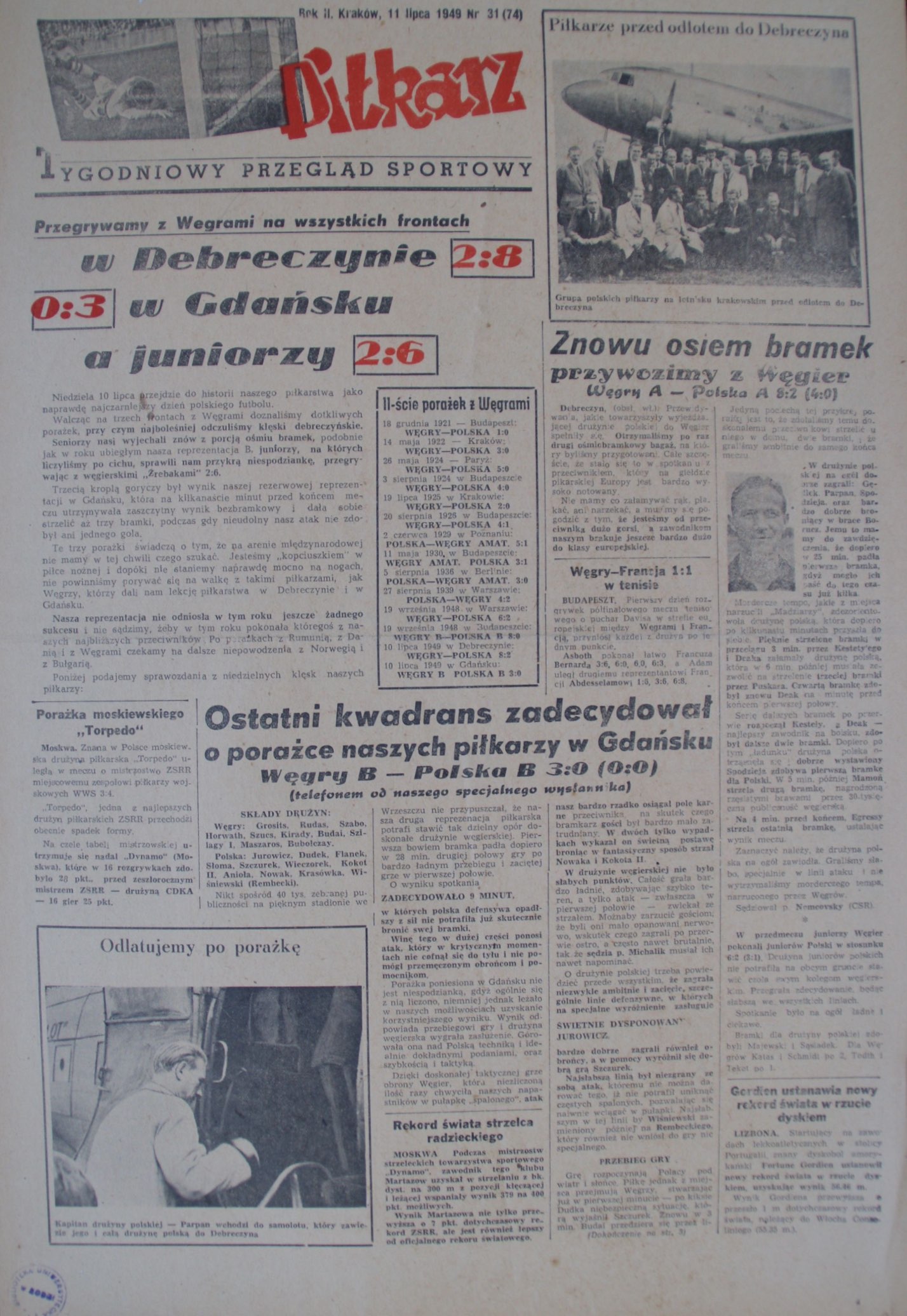 Piłkarz, Tygodniowy Przegląd Sportowy po meczu Węgry - Polska 8:2 (10.07.1949)