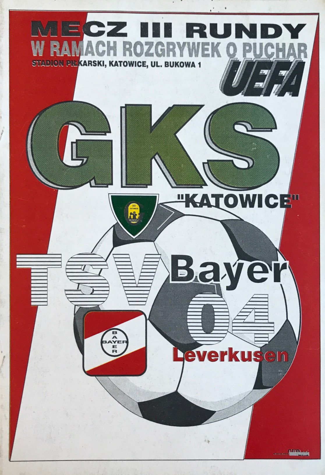 Program meczowy GKS Katowice - Bayer Leverkusen 1:4 (22.11.1994).