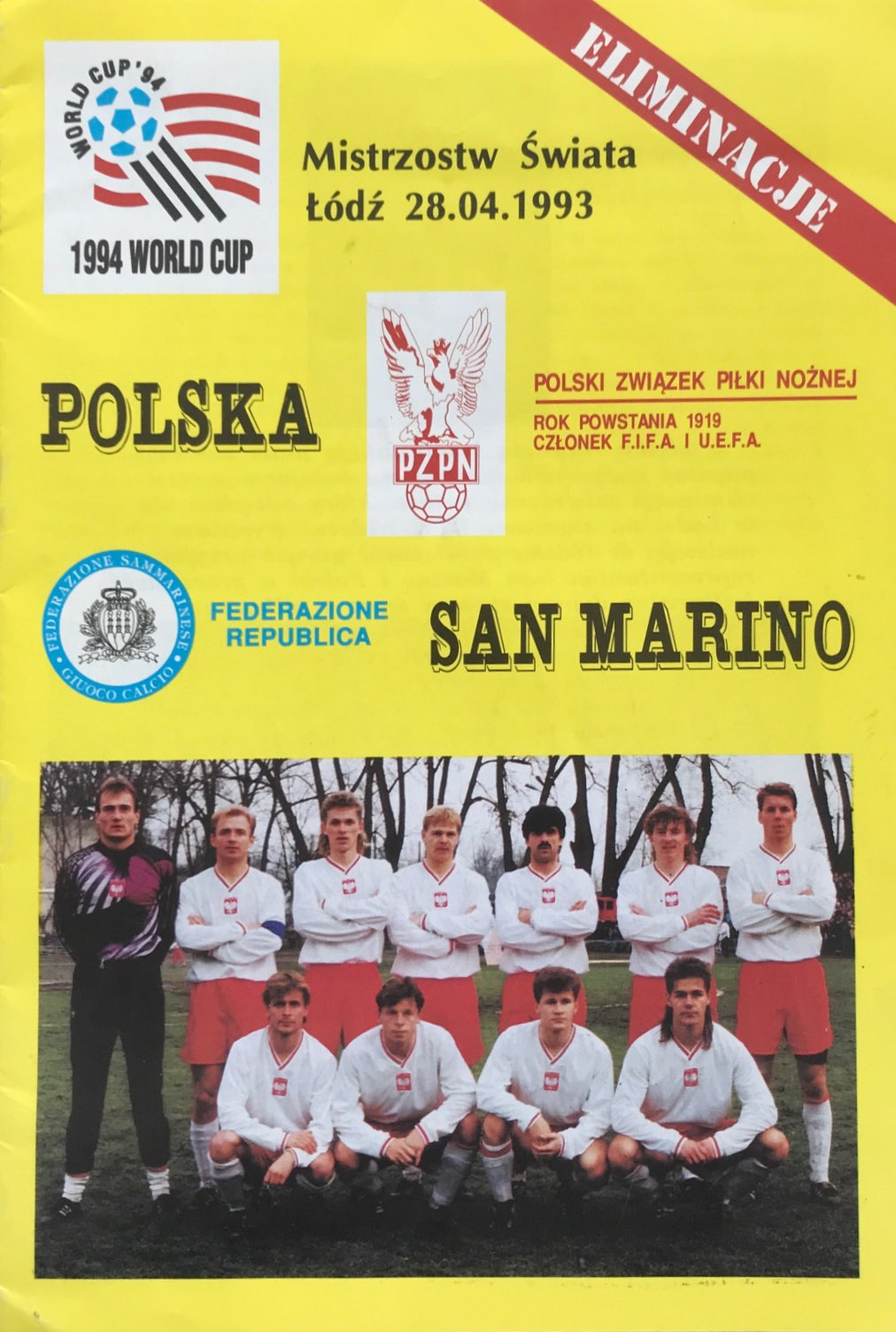 Program meczowy Polska - San Marino 1:0 (28.04.1993).