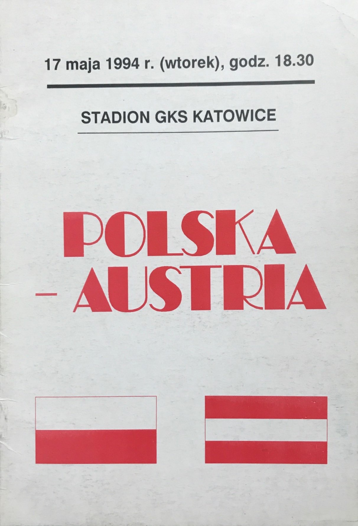 Program meczowy Polska - Austria 3:4 (17.05.1994).
