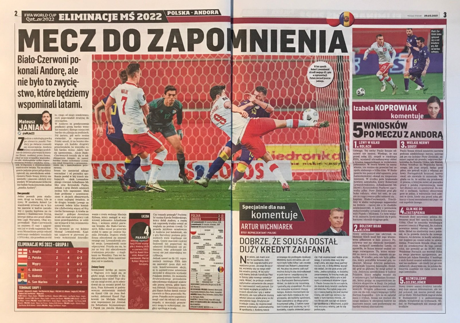 Przegląd Sportowy po meczu Polska - Andora 3:0 (28.03.2021).