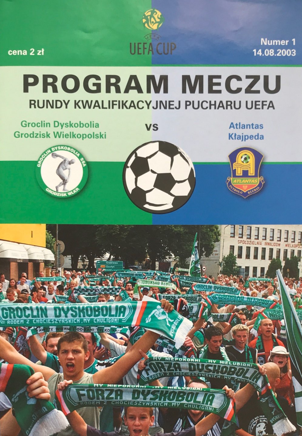 Program meczowy Groclin Dyskobolia - Atlantas Kłajpeda 2:0 (14.08.2003).