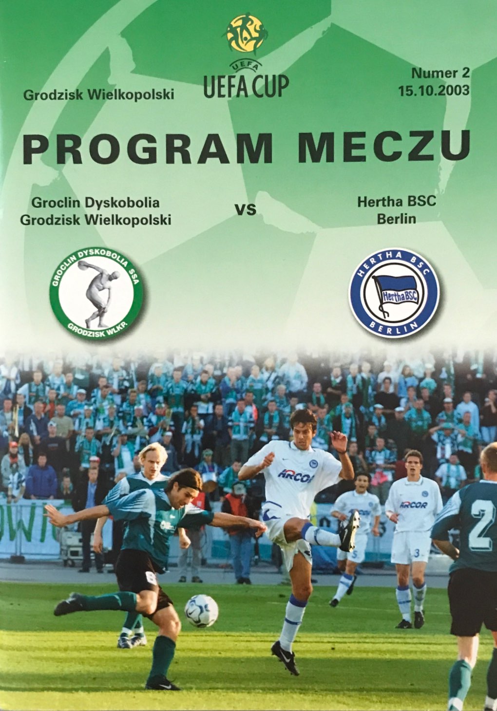 Program meczowy Groclin Dyskobolia - Hertha Berlin 1:0 (15.10.2003).