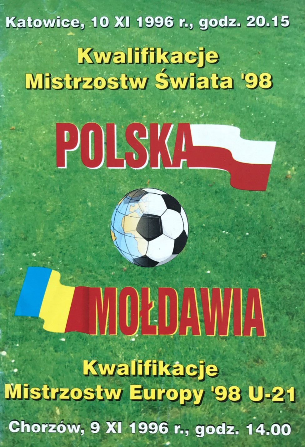 Program meczowy Polska - Mołdawia 2:1 (10.11.1996).