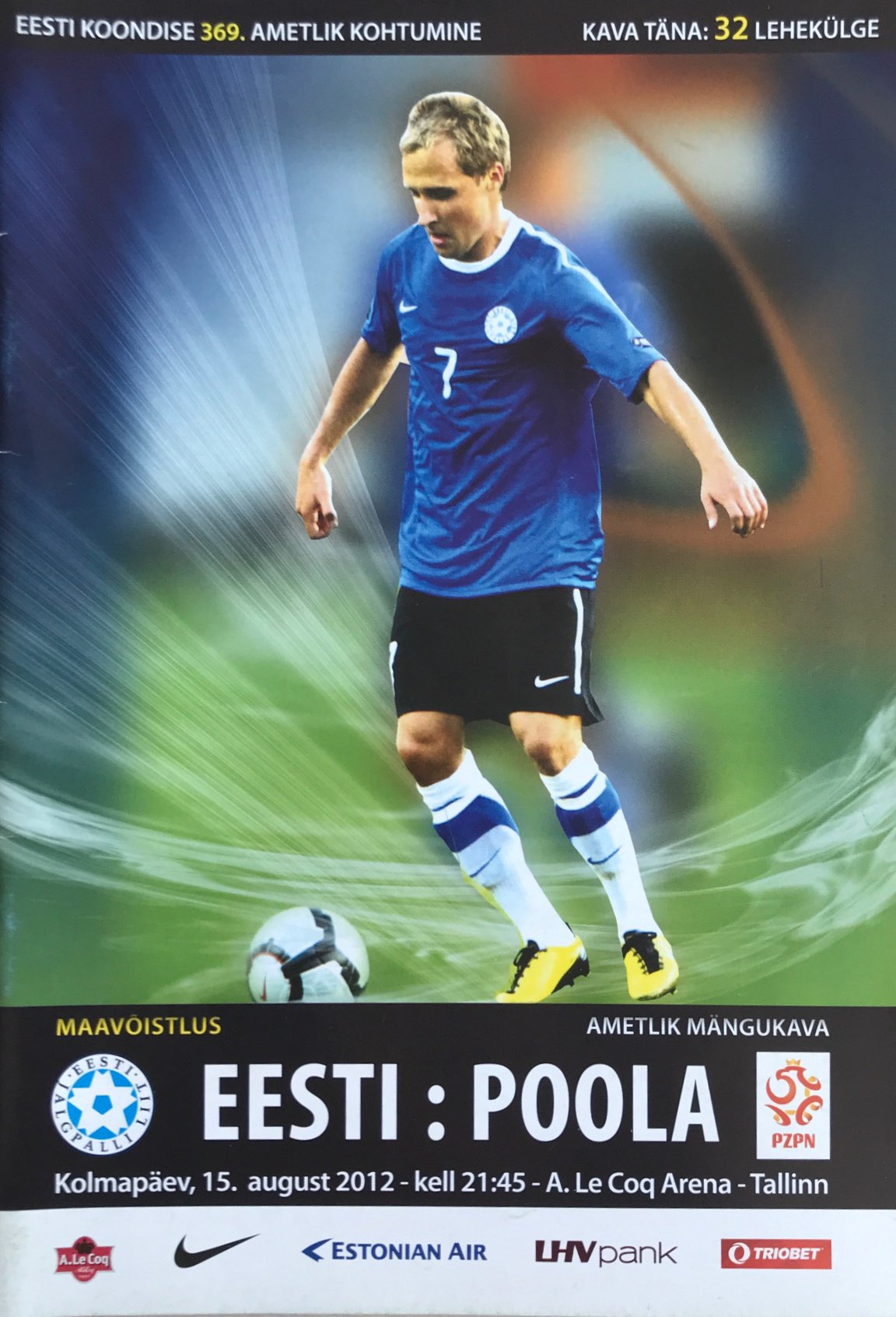 Program meczowy Estonia - Polska 1:0 (15.08.2012).