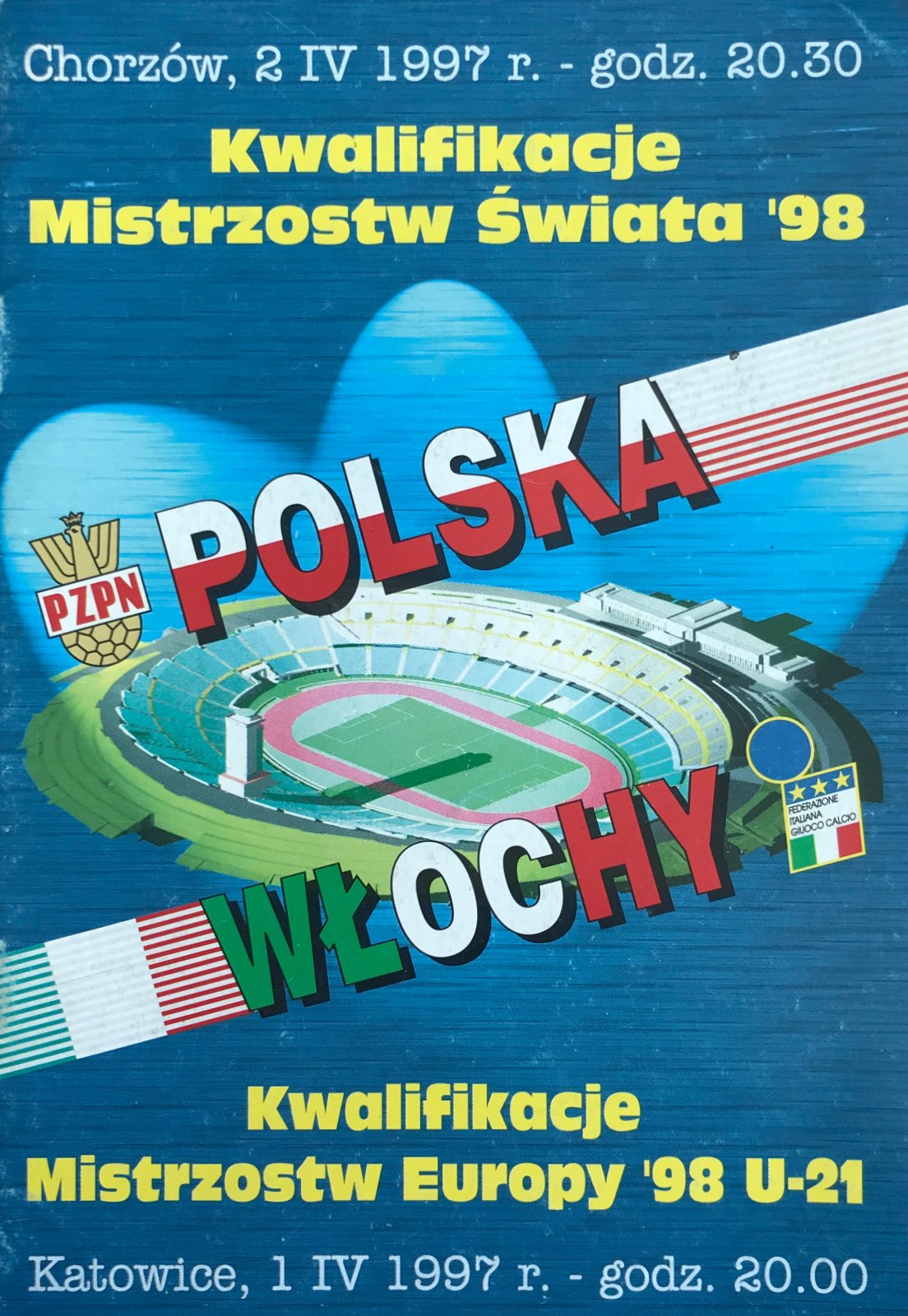 Program meczowy Polska - Włochy 0:0 (02.04.1997).