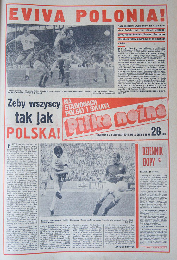 Piłka Nożna po meczu Polska - Włochy 2:1 (23.06.1974).