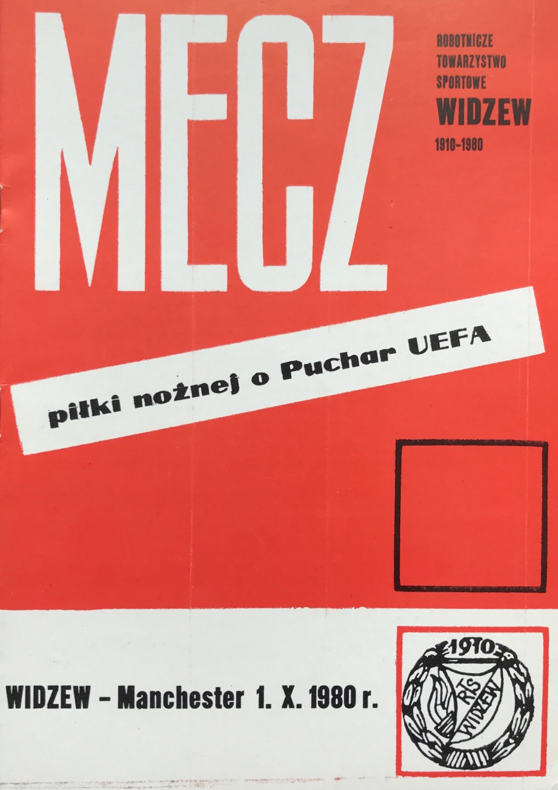Program meczowy Widzew Łódź - Manchester United 0:0 (01.10.1980).