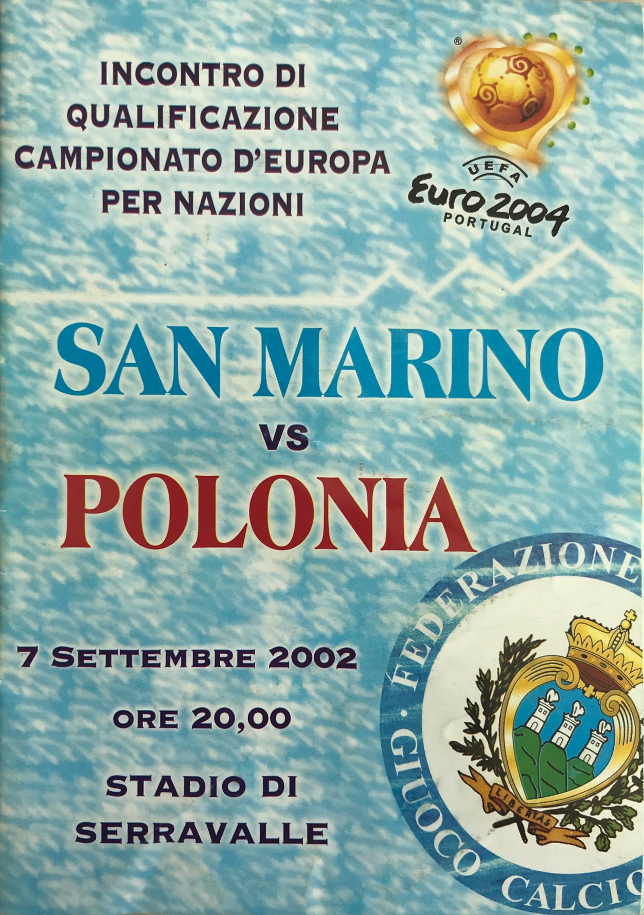 Program meczowy San Marino - Polska 0:2 (07.09.2002).
