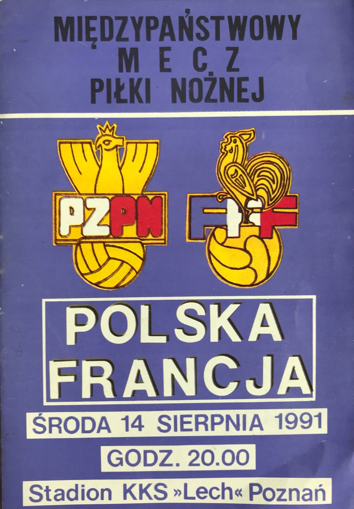 Program meczowy Polska - Francja 1:5 (14.08.1991).