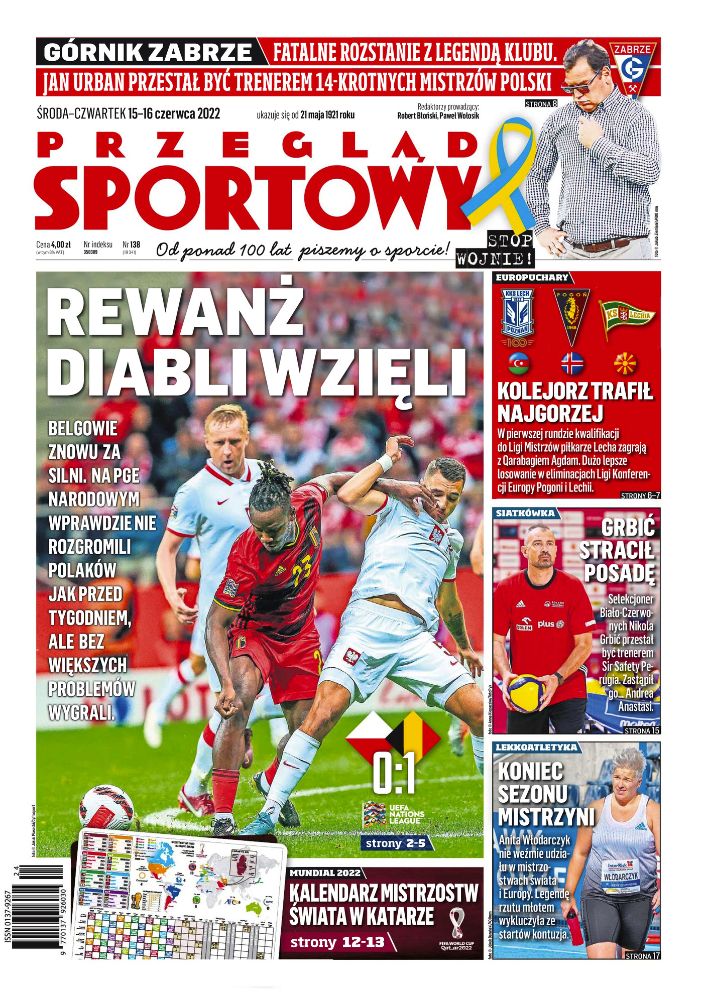 Przegląd Sportowy po meczu Polska - Belgia 0:1 (14.06.2022).
