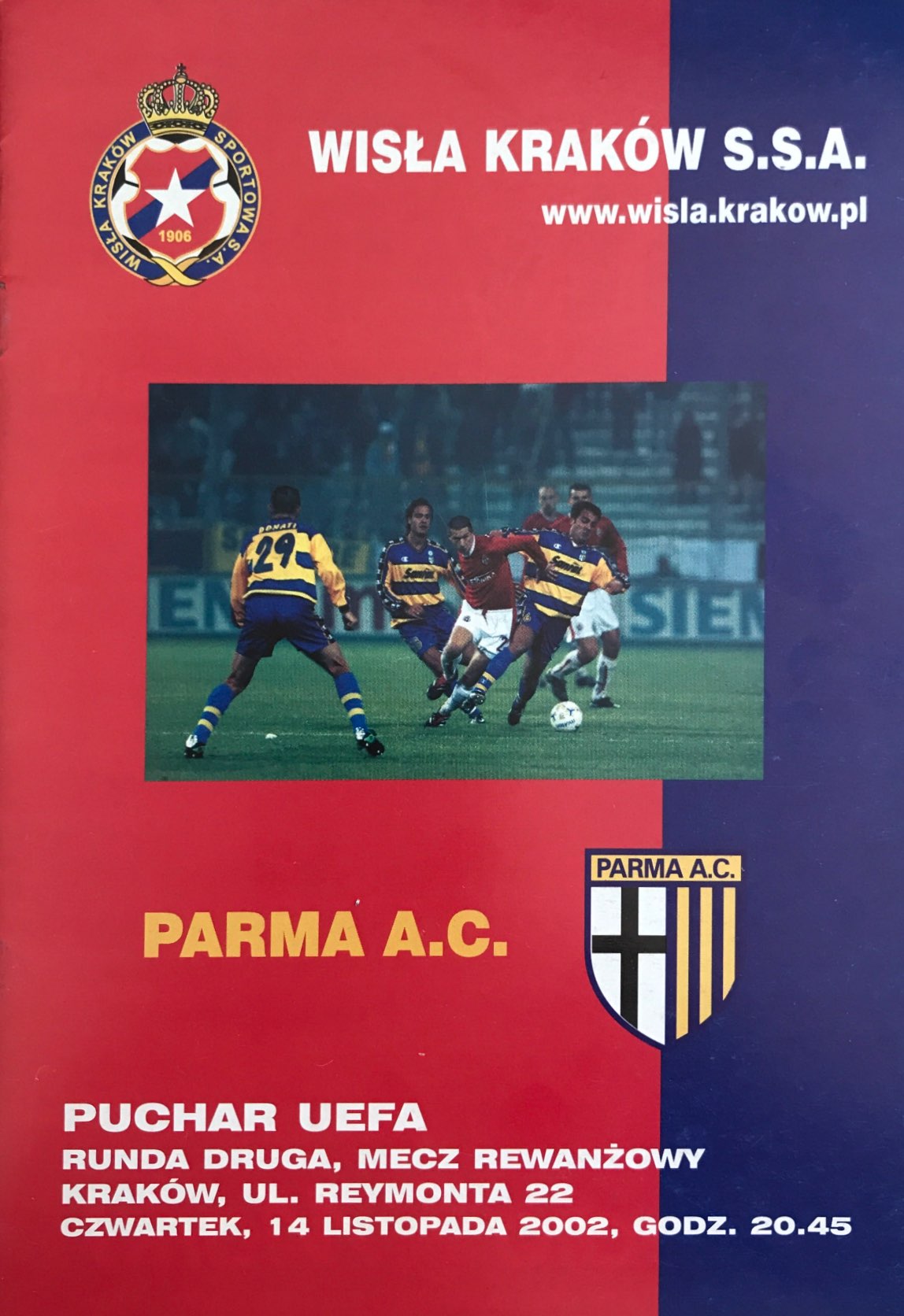 Program meczowy Wisła Kraków - AC Parma 4:1 pd. (14.11.2002).