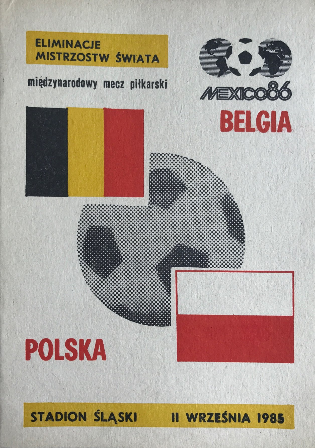 Program meczowy Polska - Belgia 0:0 (11.09.1985).