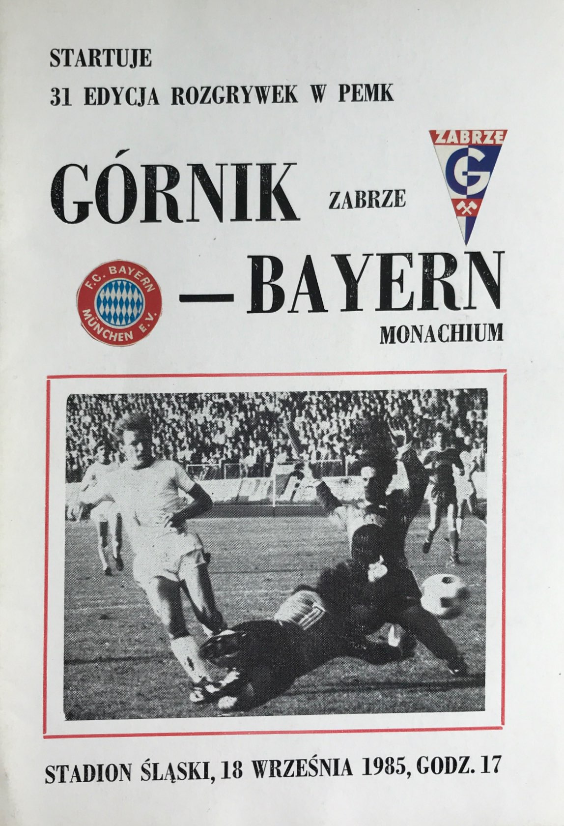 Program meczowy Górnik Zabrze - Bayern Monachium 1:2 (18.09.1985).