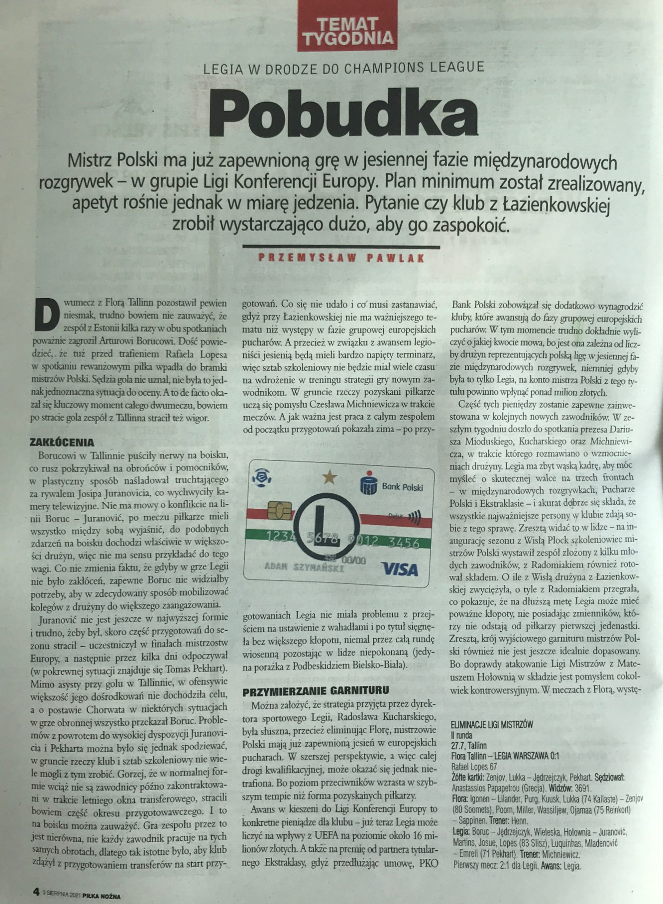 Piłka Nożna po meczu Flora Tallin - Legia Warszawa 0:1 (27.07.2021).