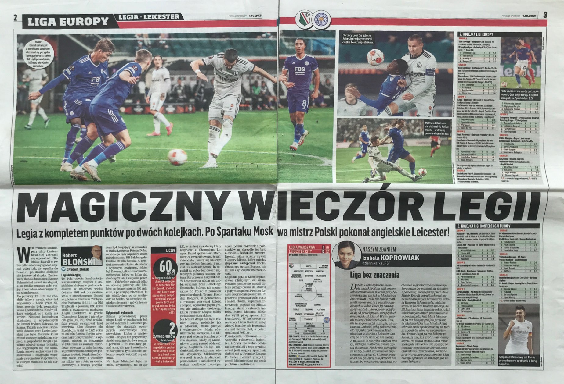 Przegląd Sportowy po meczu Legia Warszawa - Leicester City 1:0 (30.09.2021).