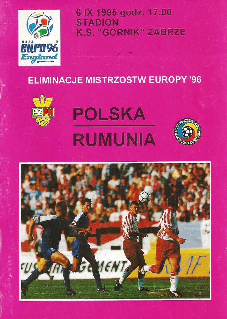 Program meczowy Polska - Rumunia 0:0 (06.09.1995)
