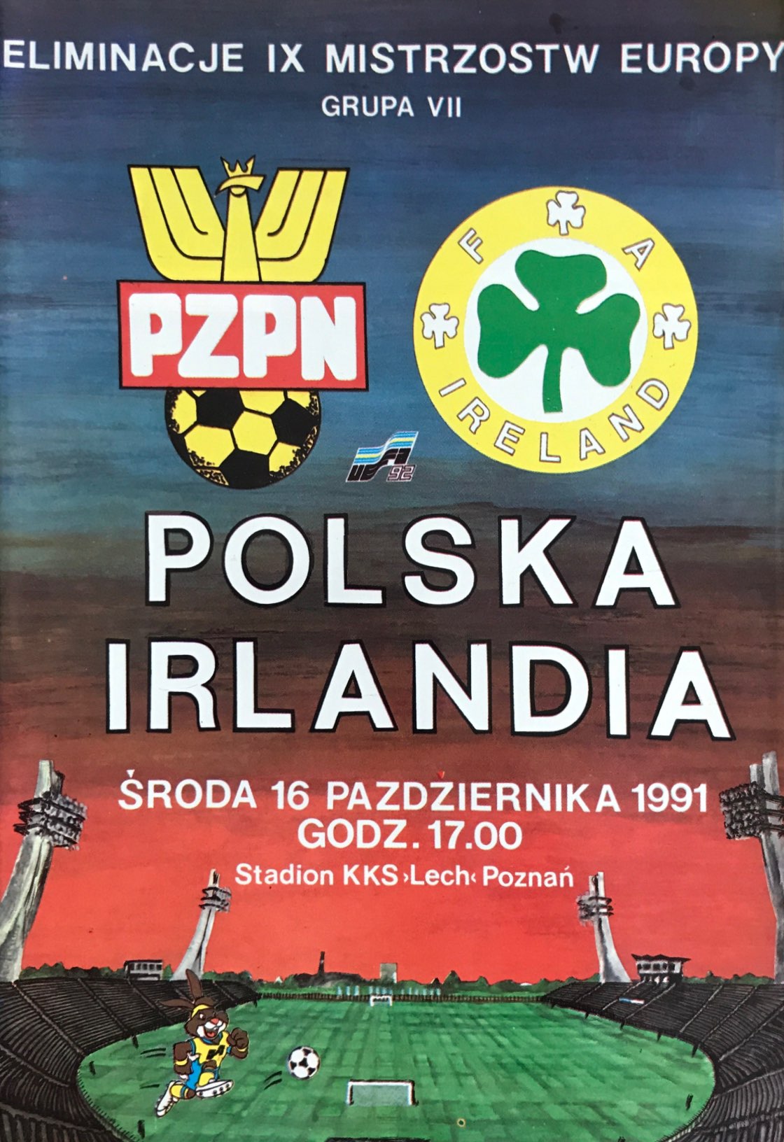 Program meczowy Polska - Irlandia 3:3 (16.10.1991)