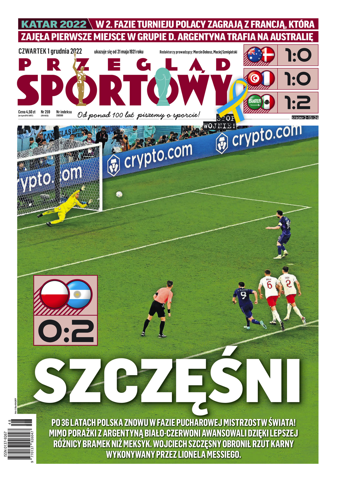 Przegląd Sportowy po meczu Polska - Argentyna 0:2 (30.11.2022).