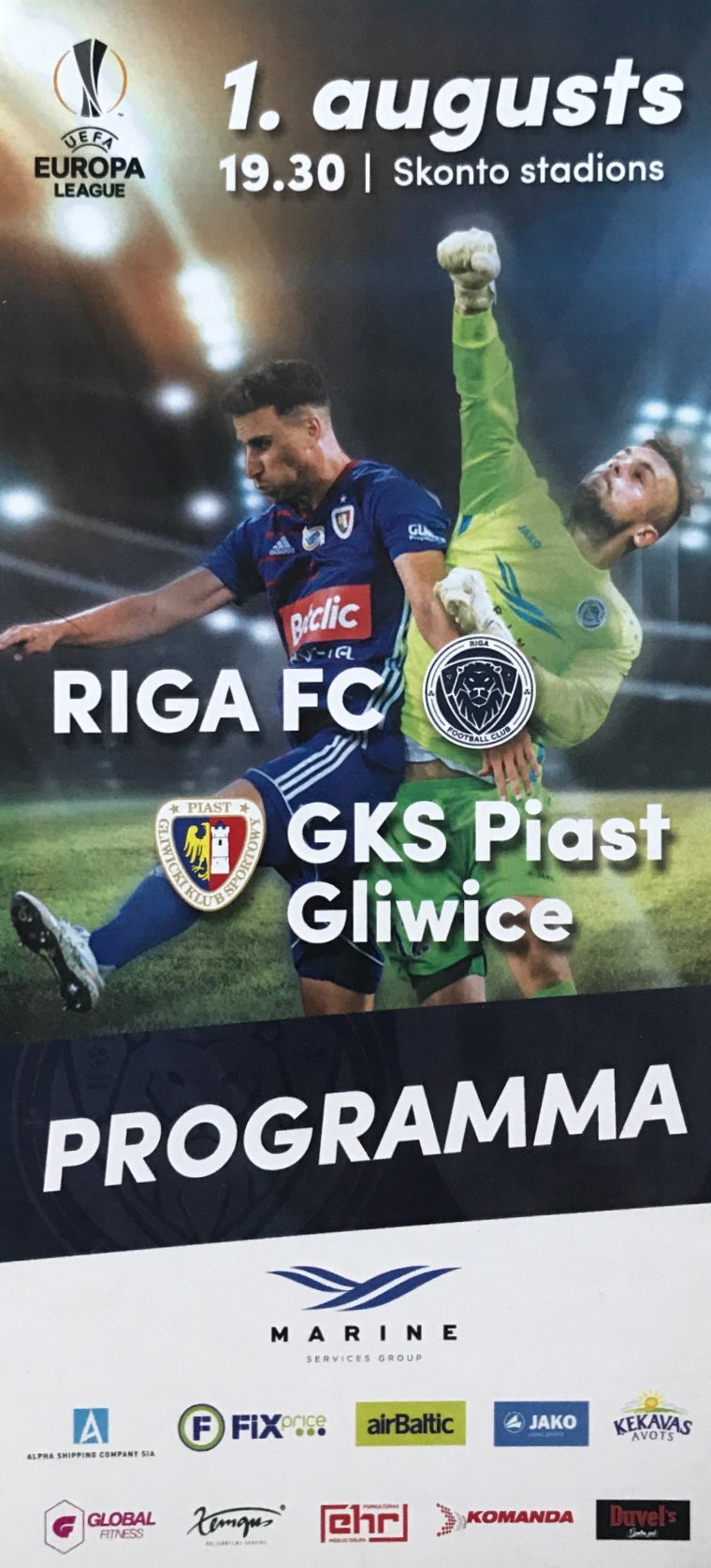 Program meczowy Riga FC - Piast Gliwice 2:1 (01.08.2019)