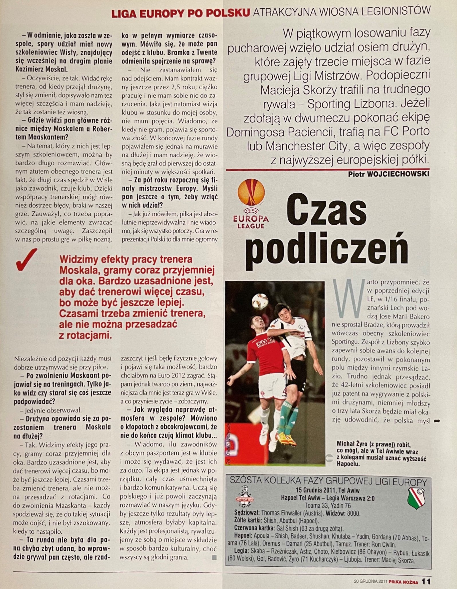 Piłka Nożna po meczu Hapoel Tel Awiw - Legia Warszawa 2:0 (15.12.2011)