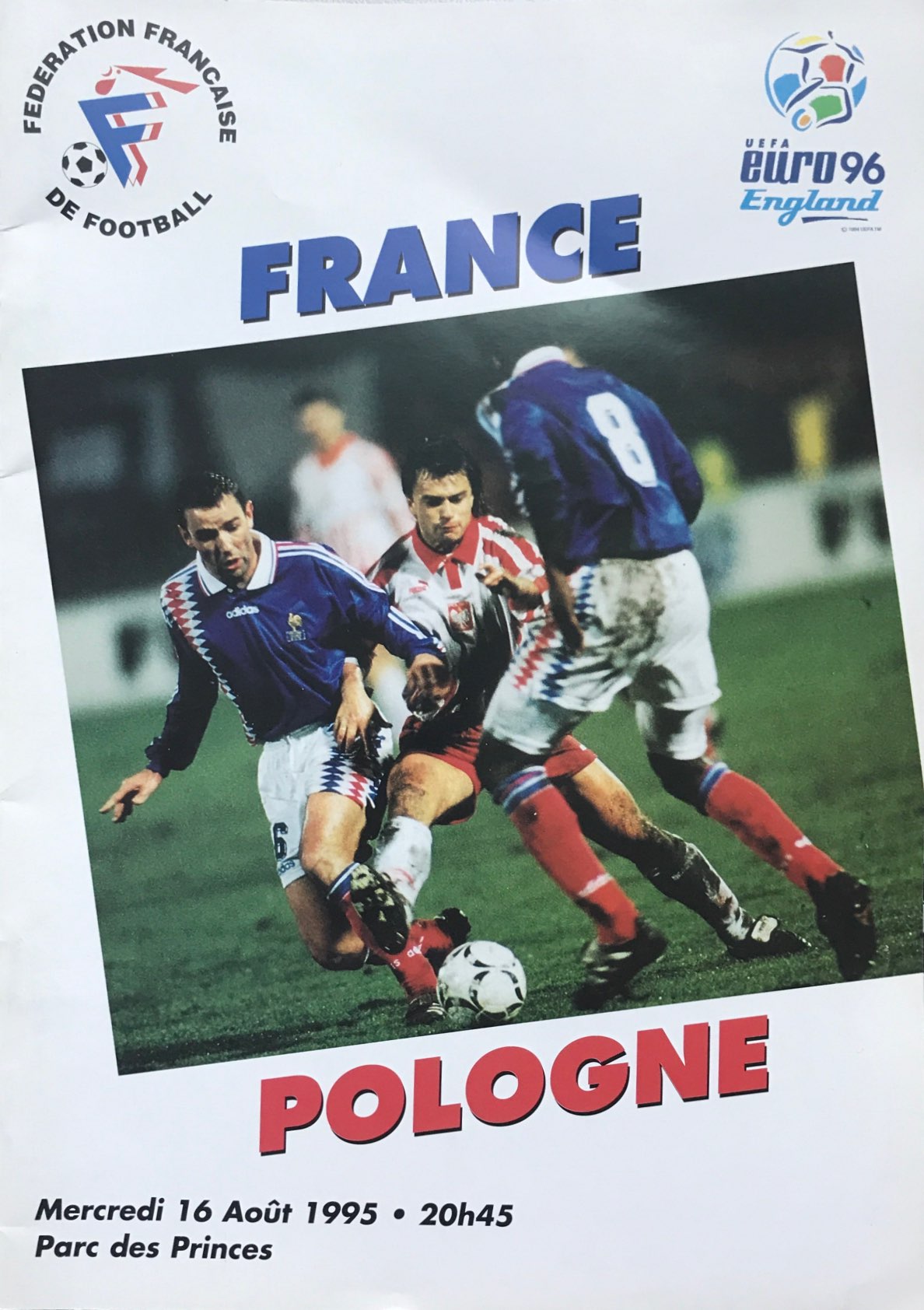Program meczowy Francja - Polska 1:1 (16.08.1995)