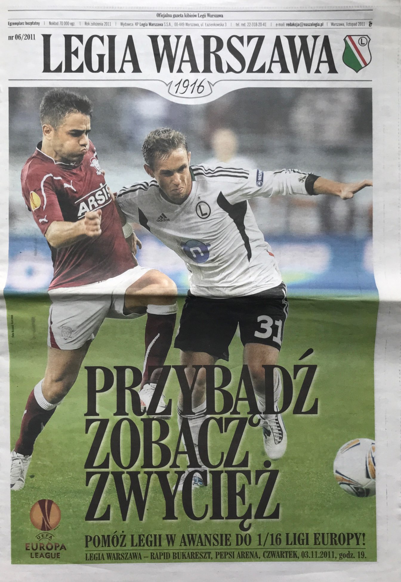 Program meczowy Legia Warszawa - Rapid Bukareszt 3:1 (03.11.2011)