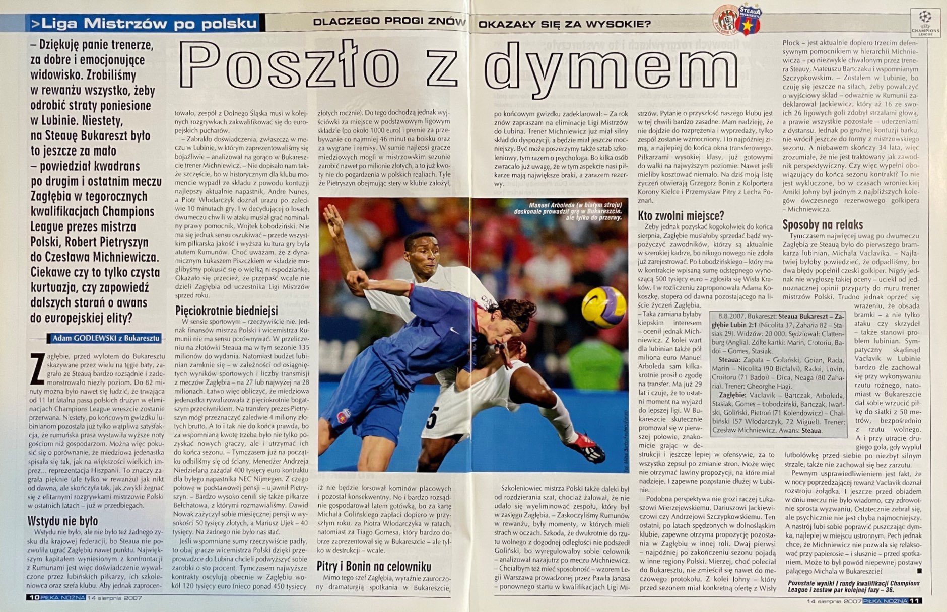 Piłka Nożna po meczu Steaua Bukareszt - Zagłębie Lubin 2:1 (08.08.2007)