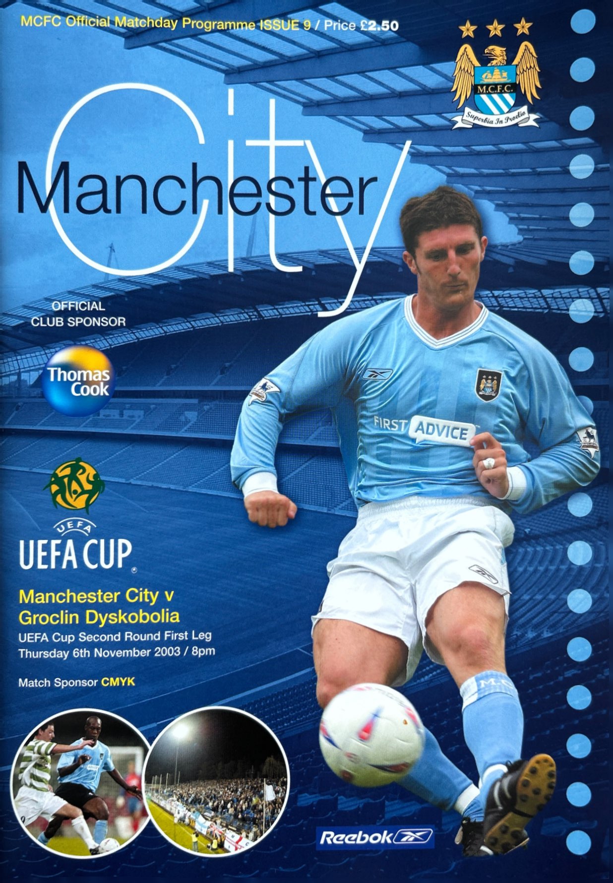 Program meczowy Manchester City - Groclin Dyskobolia Grodzisk Wlkp. 1:1 (06.11.2003)