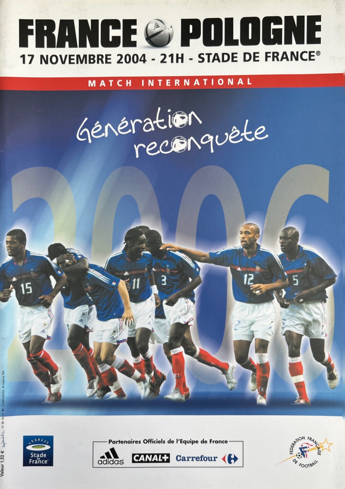 Program meczowy Francja - Polska 0:0 (17.11.2004)
