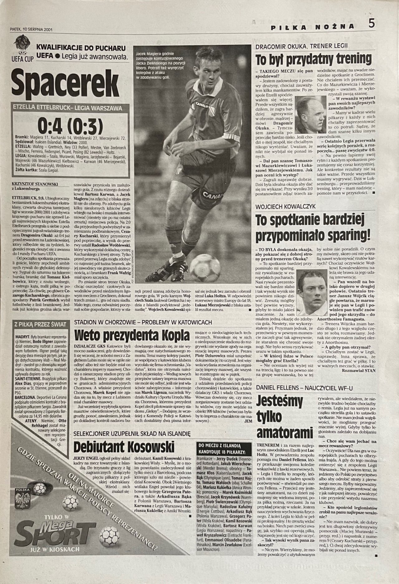Przegląd Sportowy po meczu Etzella Ettelbruck - Legia Warszawa 0:4 (09.08.2001)