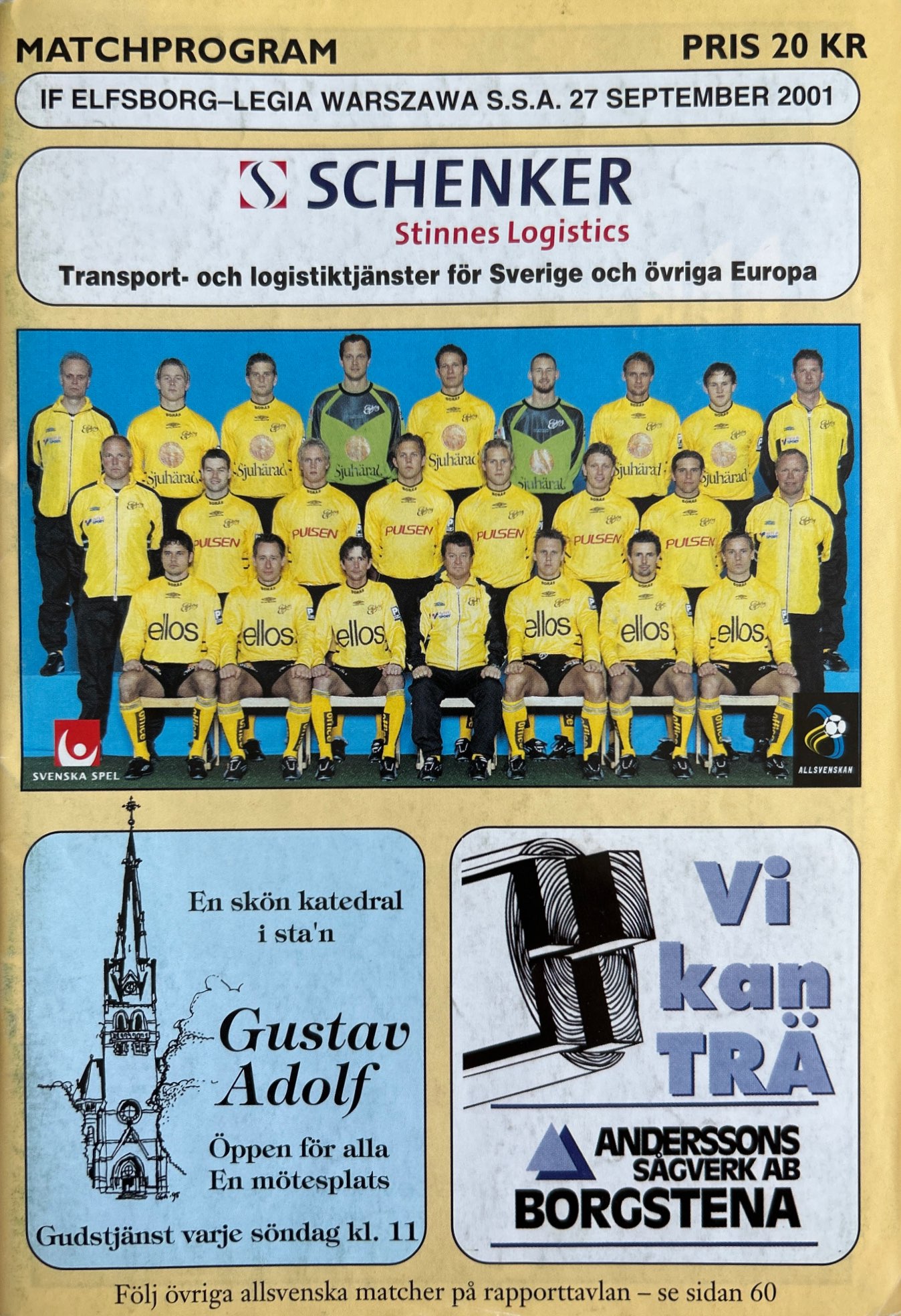 Program meczowy IF Elfsborg - Legia Warszawa 1:6 (27.09.2001)